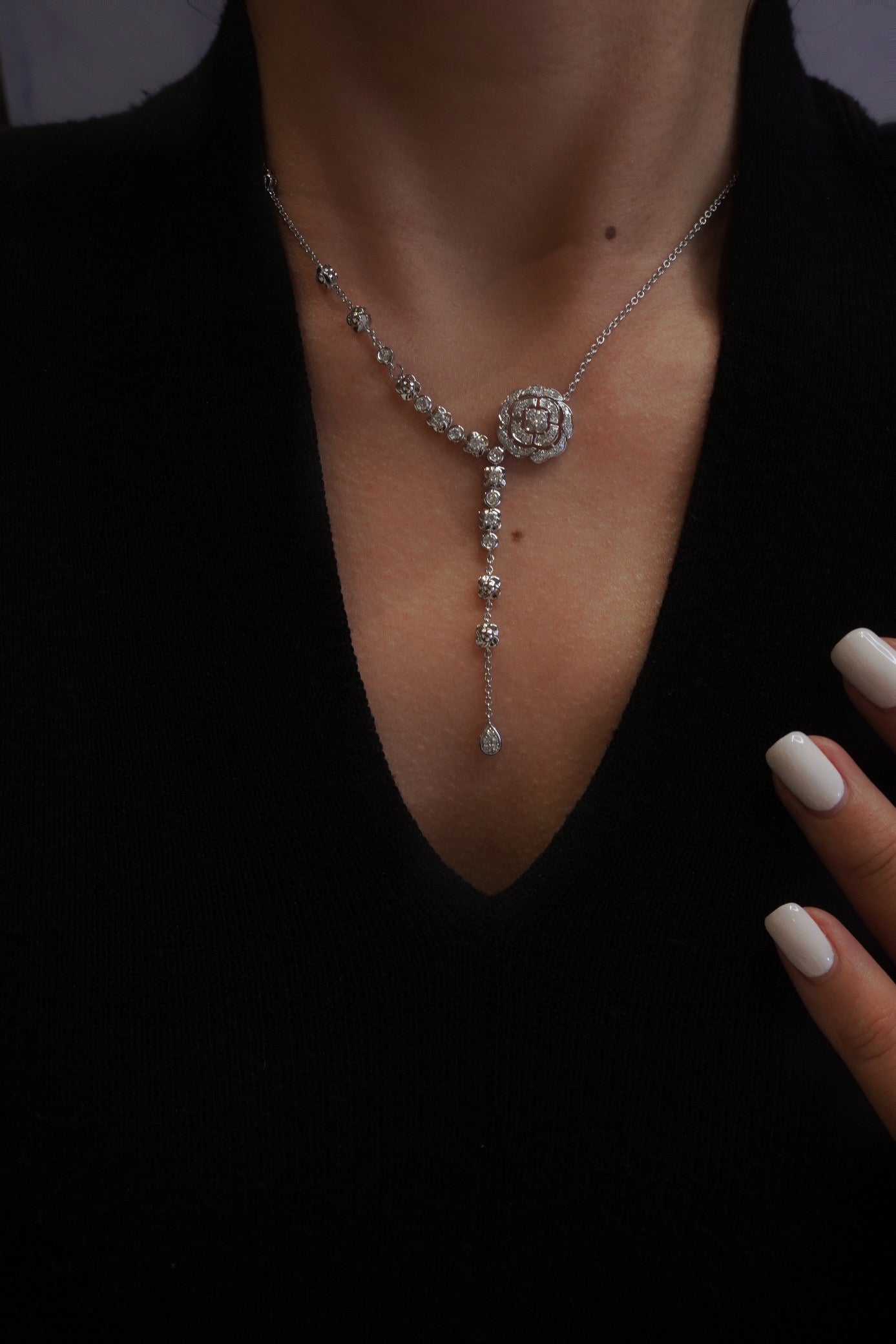 Vintage Camellia Diamond Necklace , 18K Solid Gold Full Diamond Camellia Necklace, Wedding Necklace