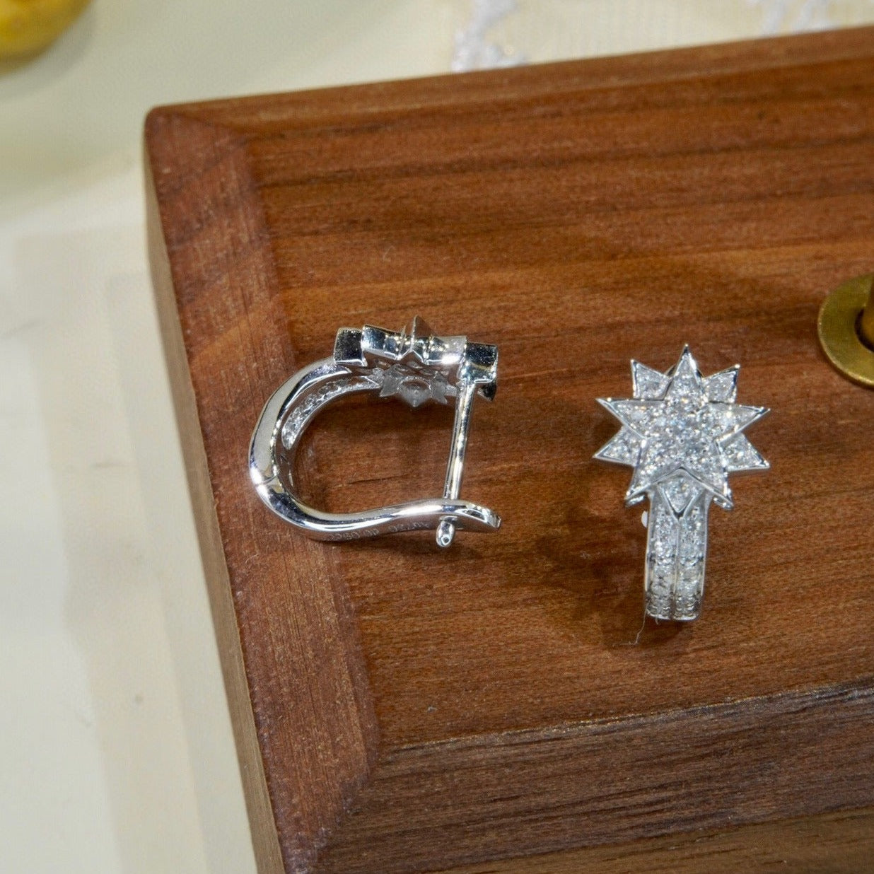 Dainty Star Hoop Earrings, 18K Solid Gold Diamond Star Hoop Earrings