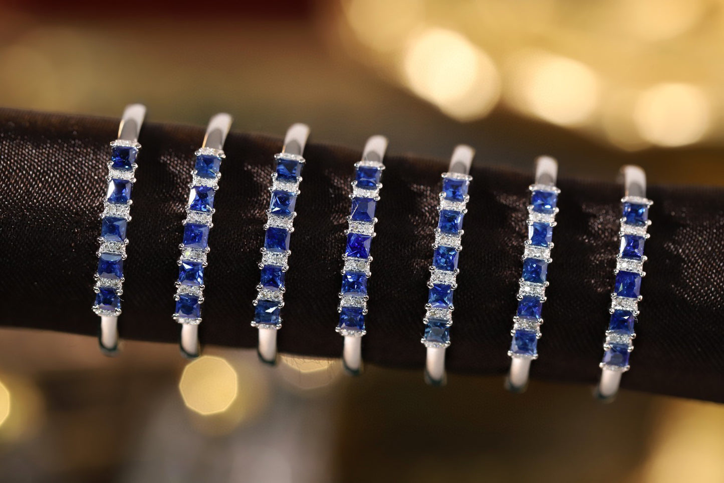 Classic Sapphire Ring, 18K Solid Gold Half Eternity Sapphire diamond Ring