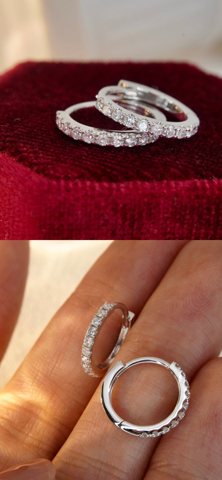Classic Diamond Hoop Earrings, 18K Solid Gold Diamond Hoop Earrings