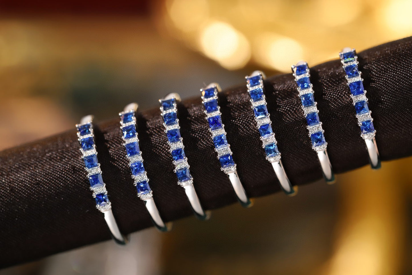 Classic Sapphire Ring, 18K Solid Gold Half Eternity Sapphire diamond Ring