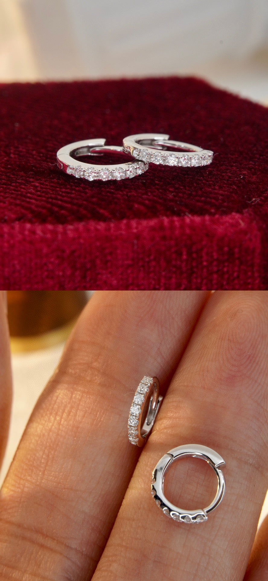 Classic Diamond Hoop Earrings, 18K Solid Gold Diamond Hoop Earrings