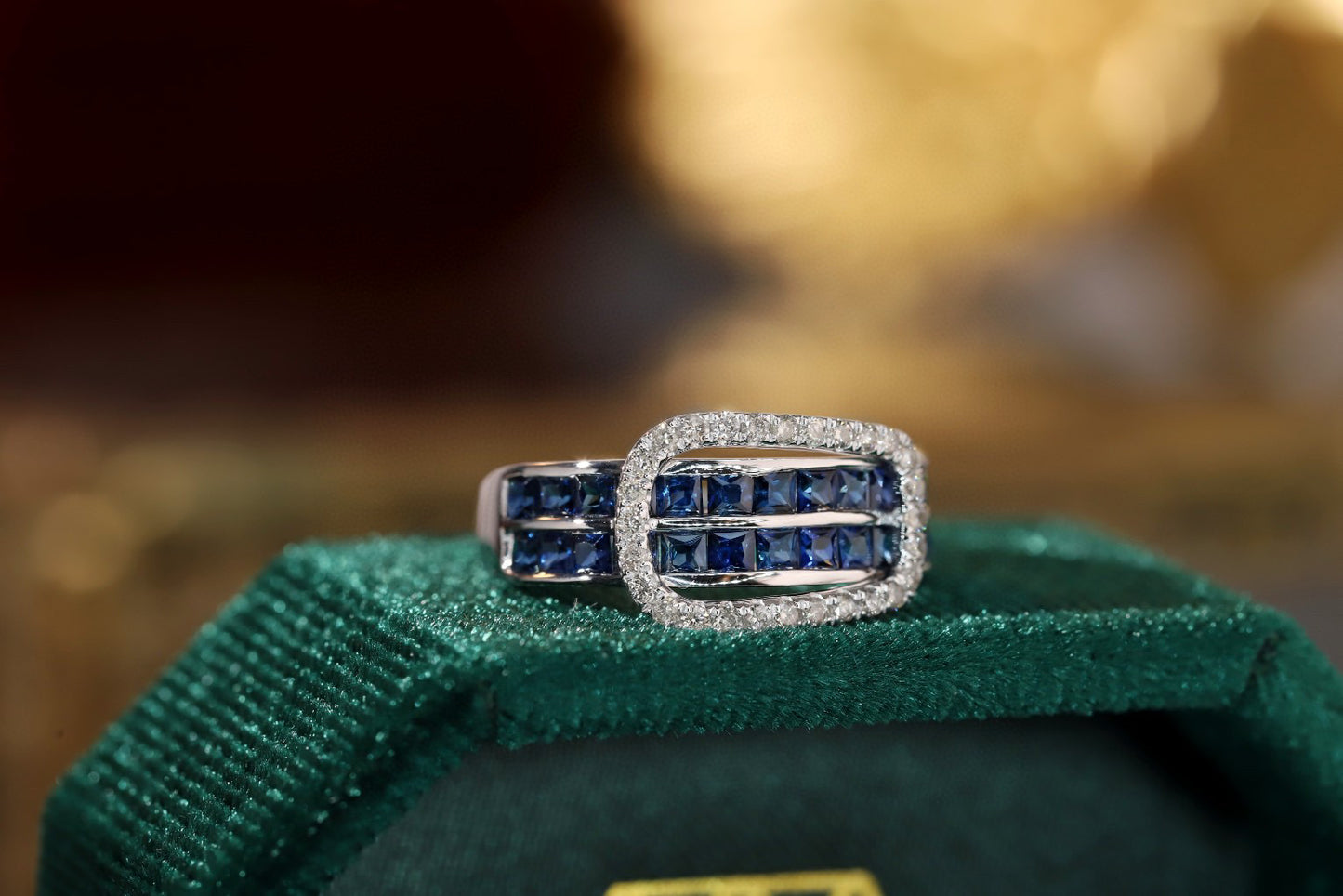 Vintage K Gold Sapphire Diamond Ring, 18K Solid gold Sapphire Diamond Band