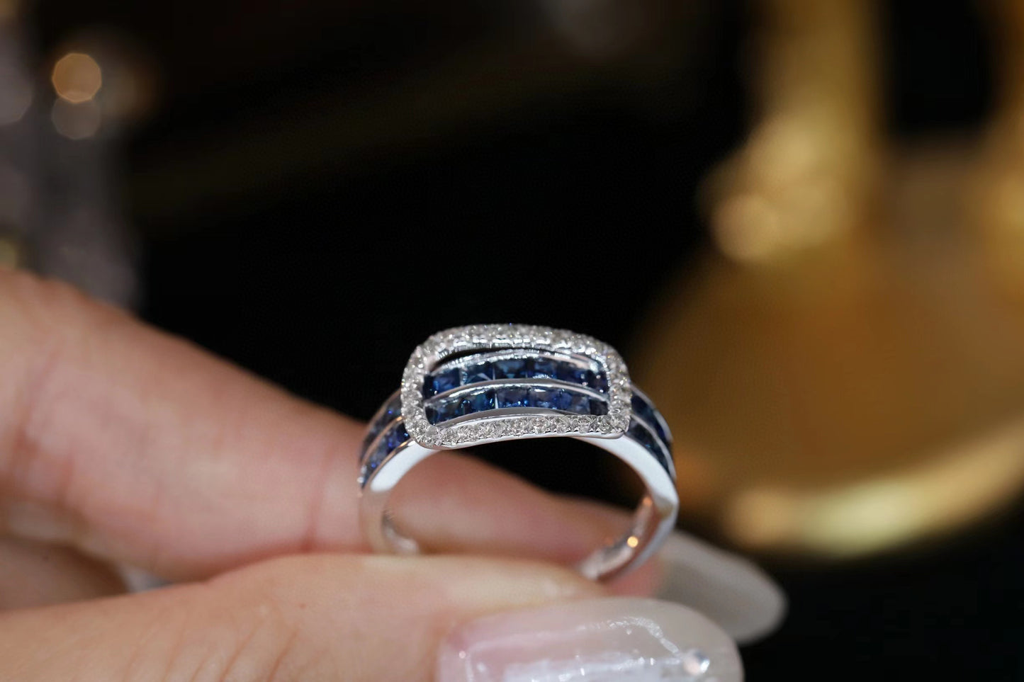 Vintage K Gold Sapphire Diamond Ring, 18K Solid gold Sapphire Diamond Band