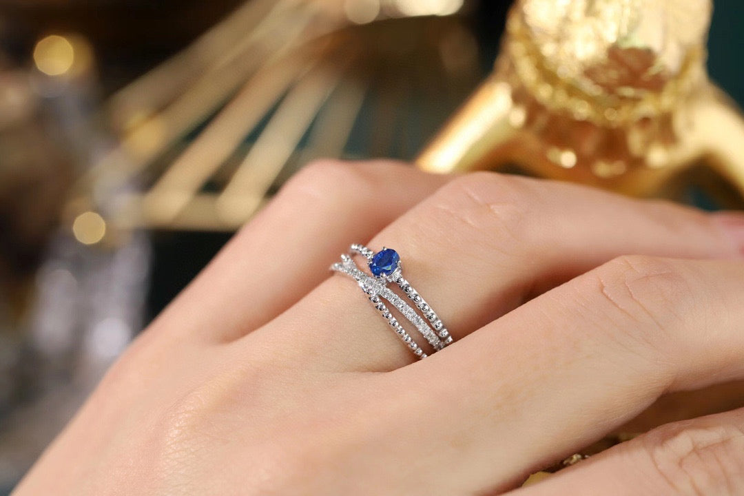 Art Deco Gold Sapphire Ring, 18K Solid Gold Sapphire Diamond ring