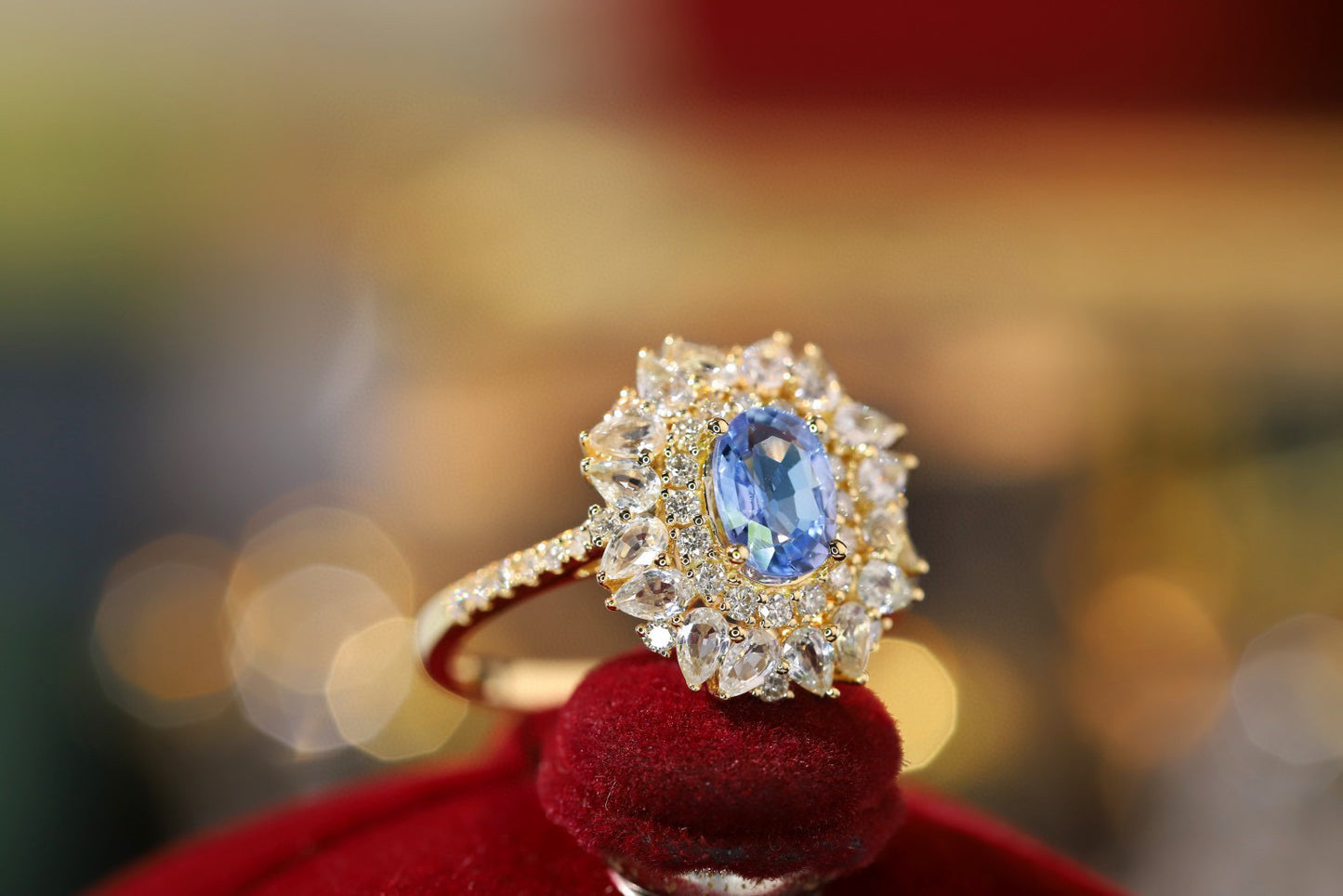 Vintage K Gold Sapphire Ring, 18K Solid gold Natural Sapphire Diamond Ring