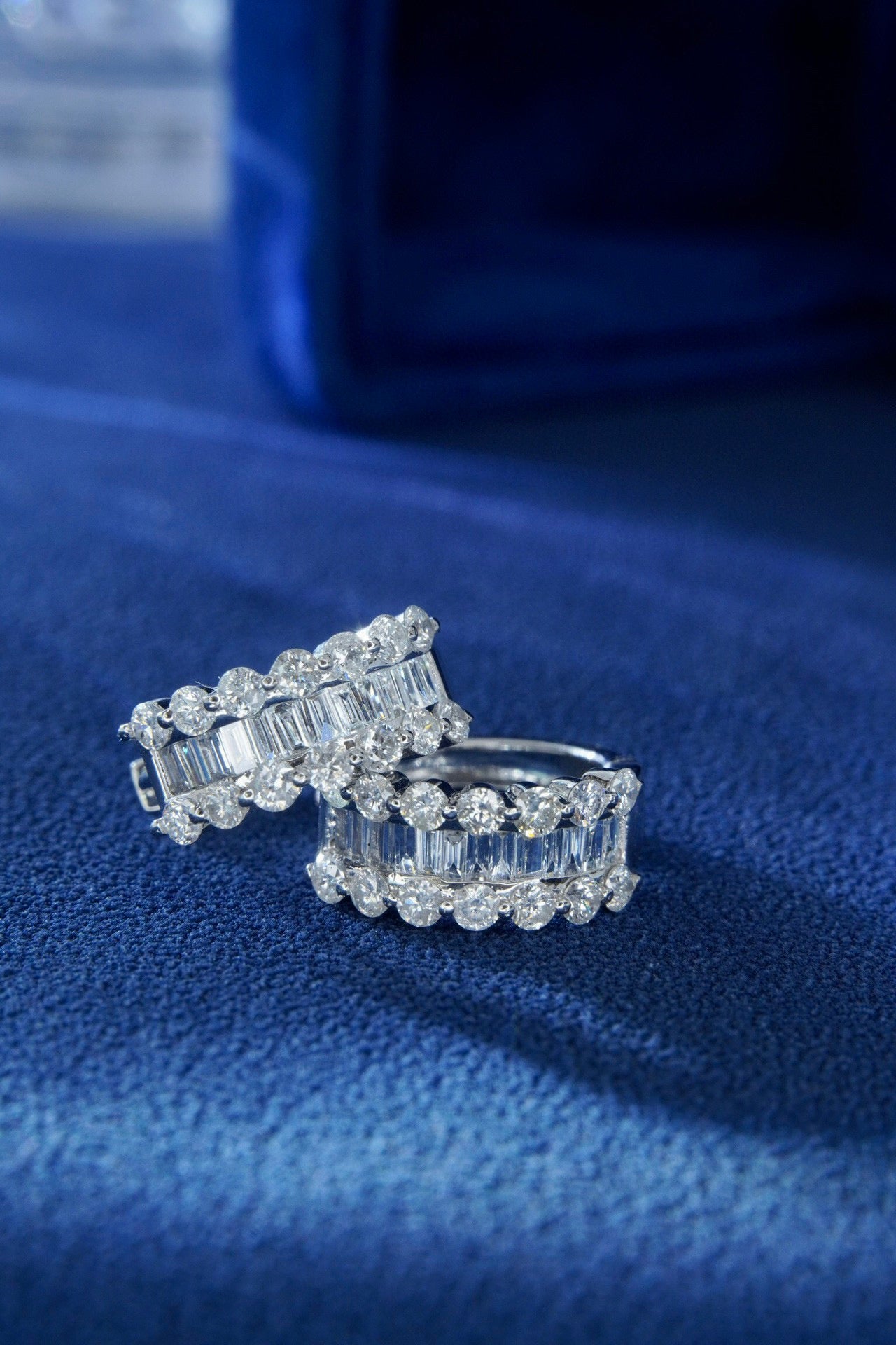 Fancy Baguette Diamond Earrings, 18K Solid Gold Diamond Hoop Earrings