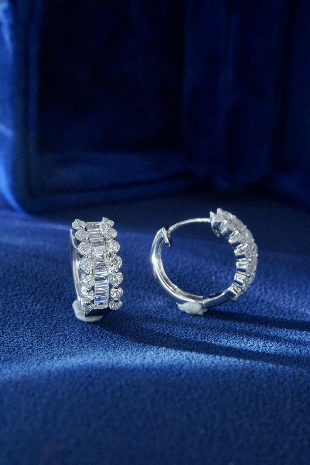 Fancy Baguette Diamond Earrings, 18K Solid Gold Diamond Hoop Earrings