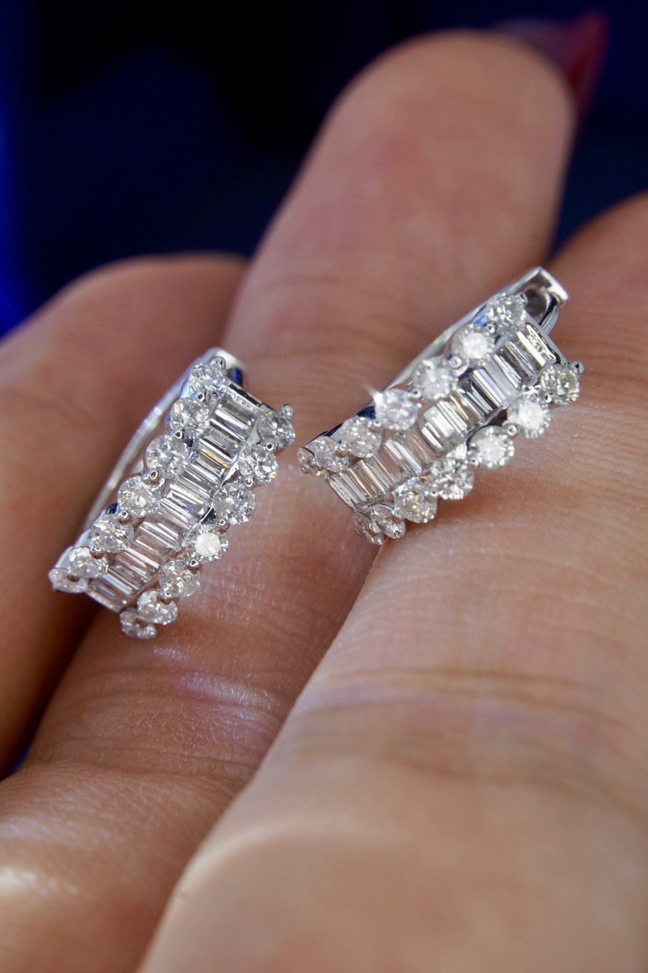 Fancy Baguette Diamond Earrings, 18K Solid Gold Diamond Hoop Earrings