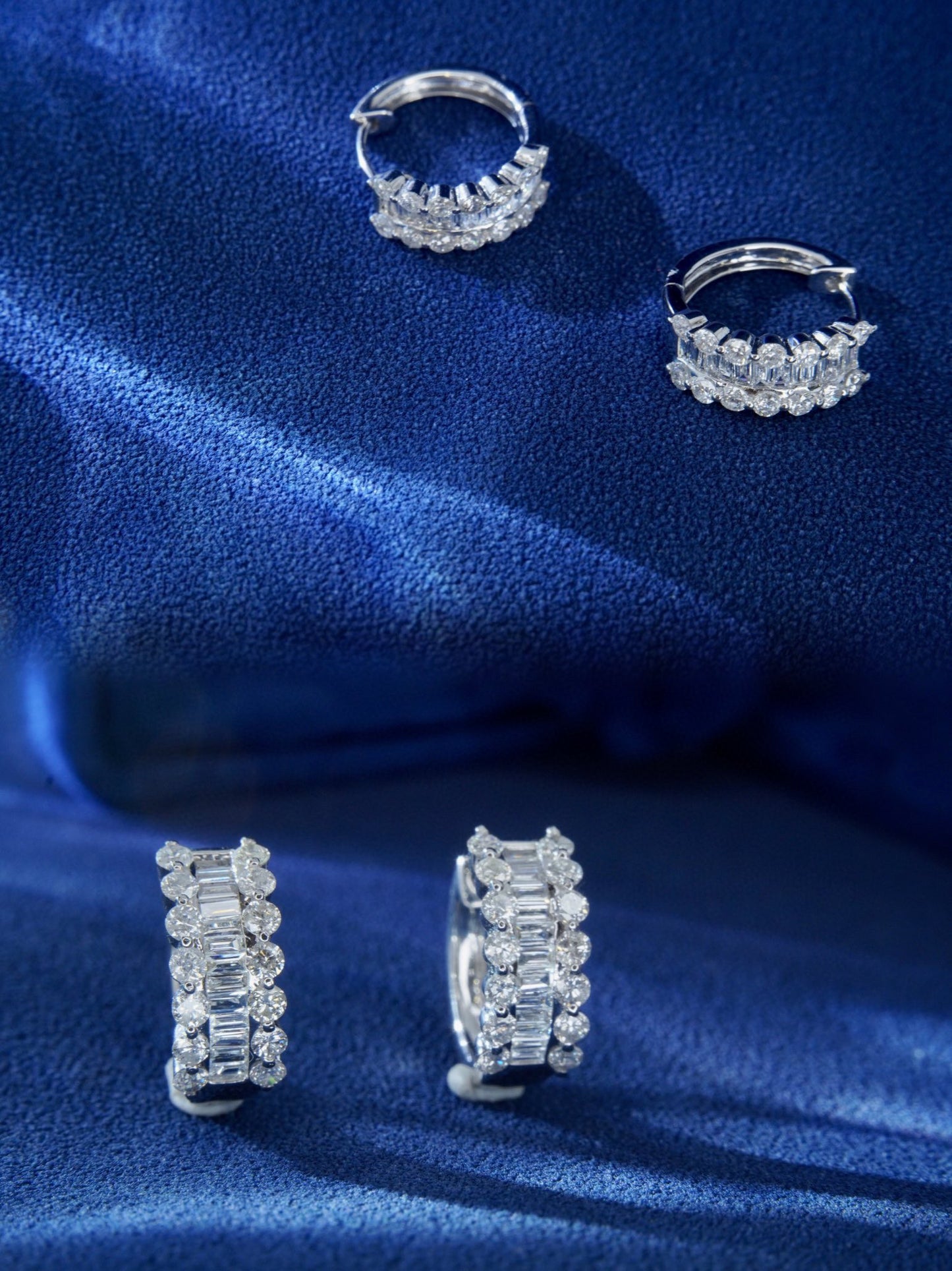 Fancy Baguette Diamond Earrings, 18K Solid Gold Diamond Hoop Earrings
