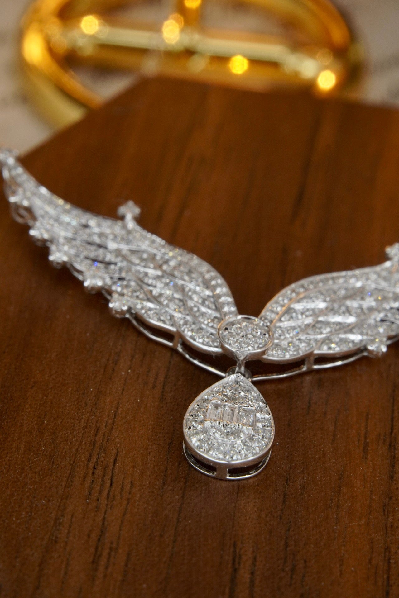 Angle Wings Diamond Necklace, 18K Solid Gold Full Diamond Necklace