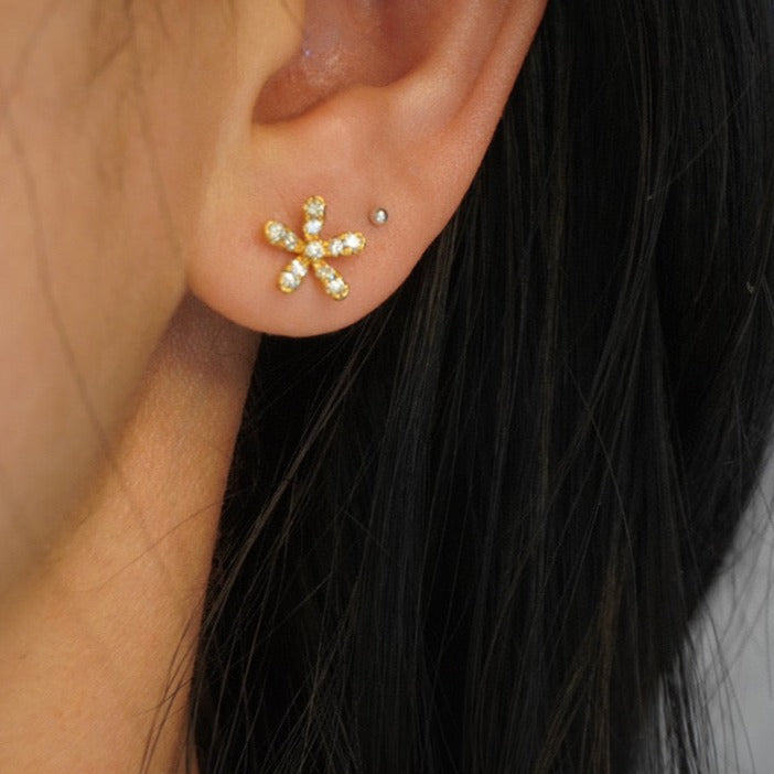 Lovely Flower Stud Earrings, 18K Solid Gold Diamond Flower Stud Earrings