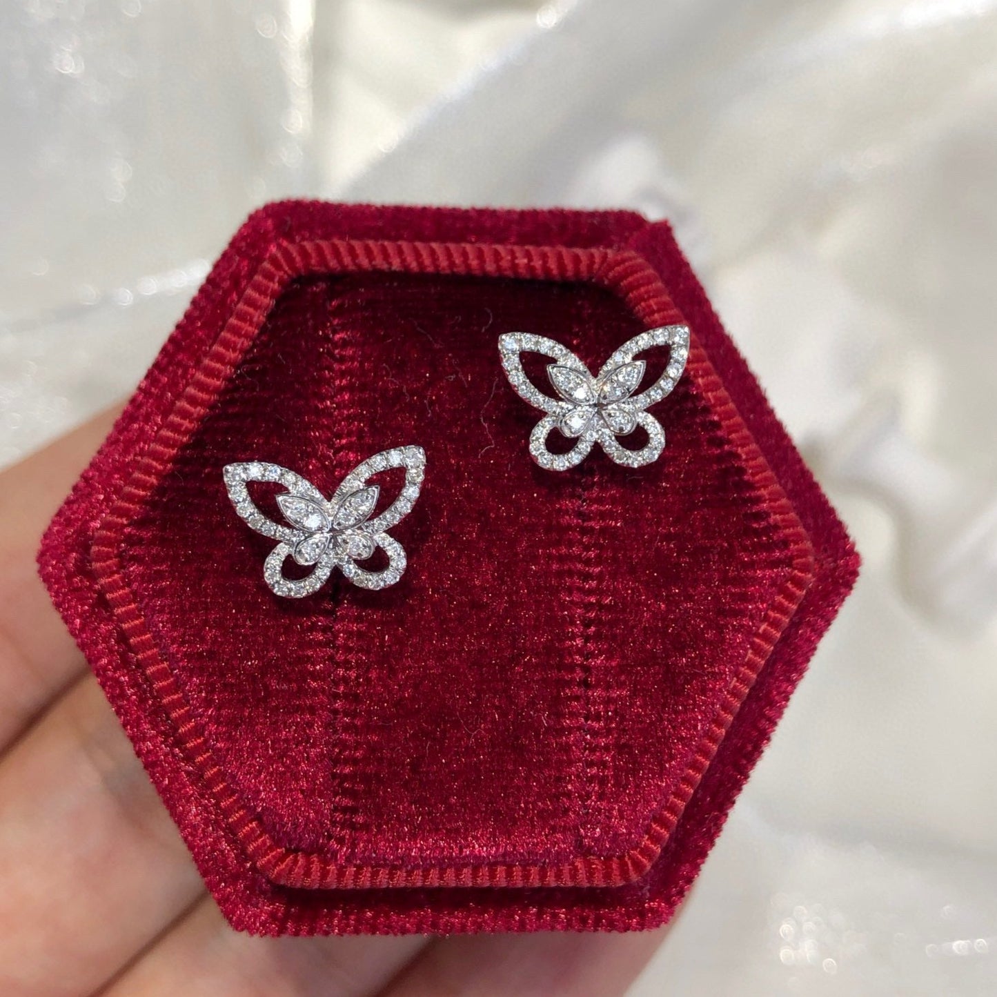 Dainty Butterfly Diamond Earrings, 18K Solid Gold Diamond Stud Earrings