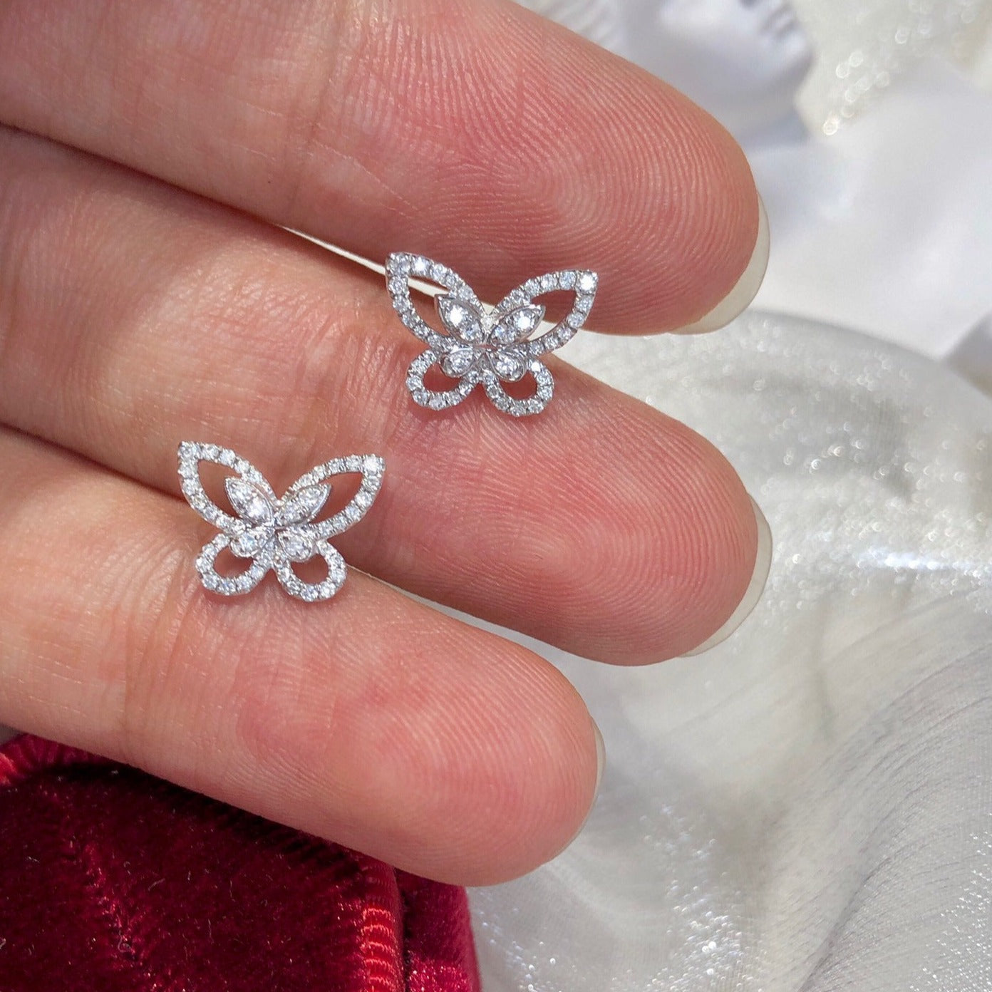 Dainty Butterfly Diamond Earrings, 18K Solid Gold Diamond Stud Earrings