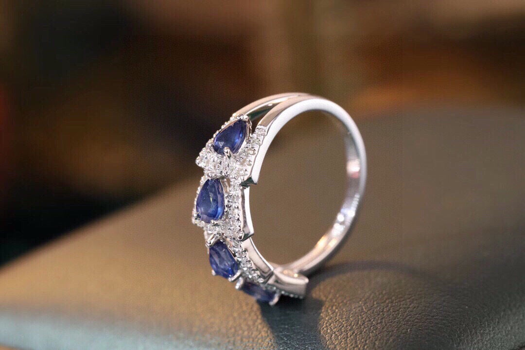 Gold Sapphire Diamond Snake Ring, 18K Solid Gold Natural Sapphire Diamond Band