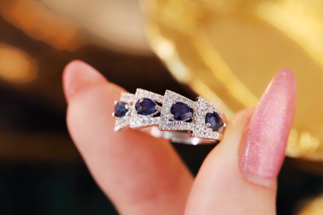 Gold Sapphire Diamond Snake Ring, 18K Solid Gold Natural Sapphire Diamond Band