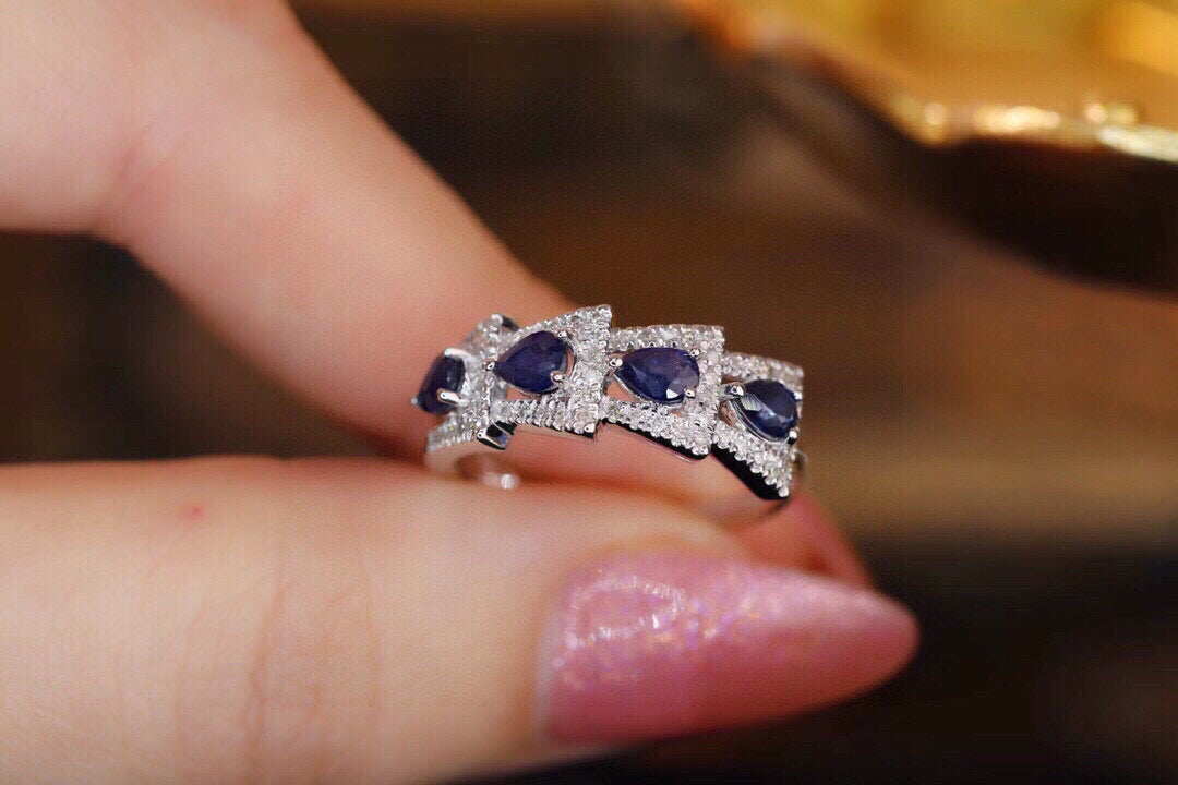 Gold Sapphire Diamond Snake Ring, 18K Solid Gold Natural Sapphire Diamond Band