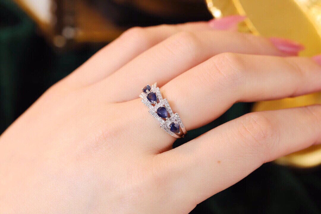 Gold Sapphire Diamond Snake Ring, 18K Solid Gold Natural Sapphire Diamond Band
