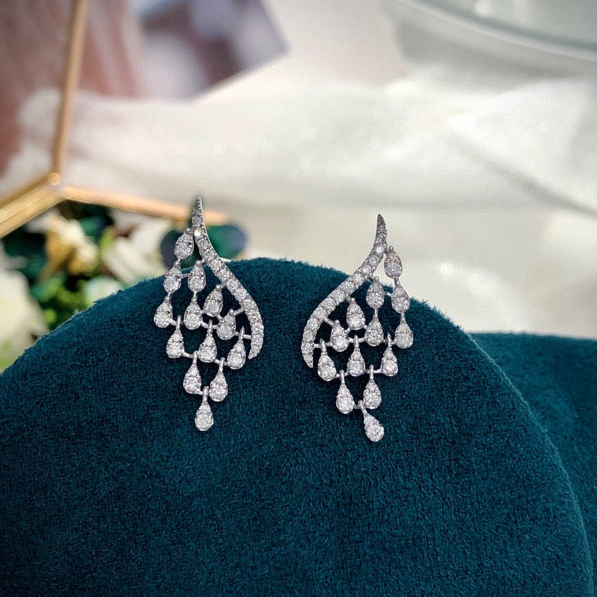 Unique Drop Diamond Earrings, 18K Solid Gold Drop Diamond Stud Earrings
