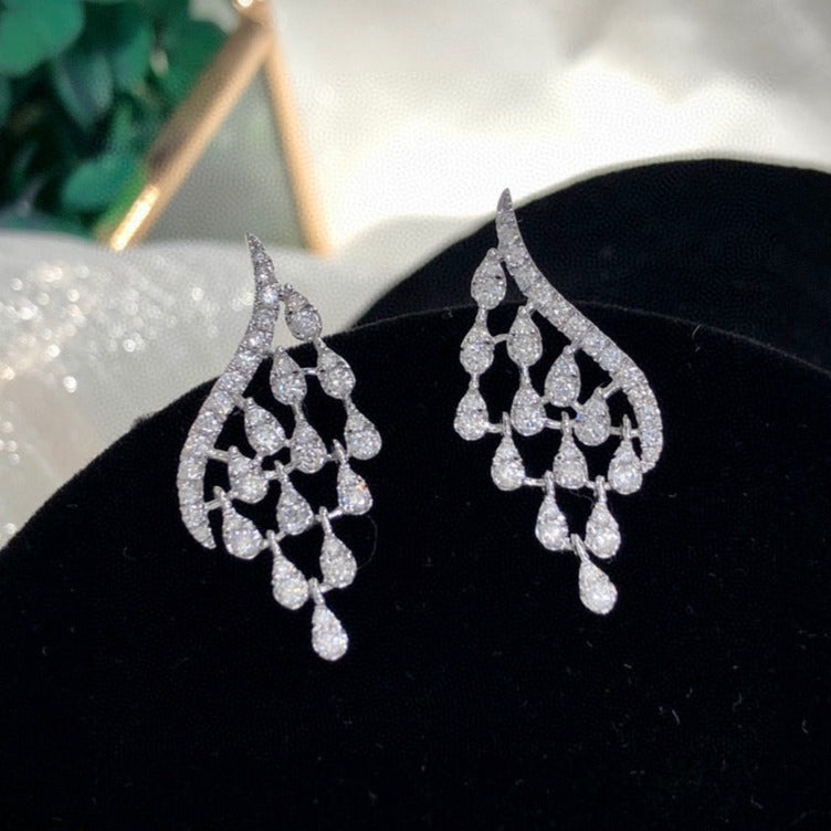 Unique Drop Diamond Earrings, 18K Solid Gold Drop Diamond Stud Earrings