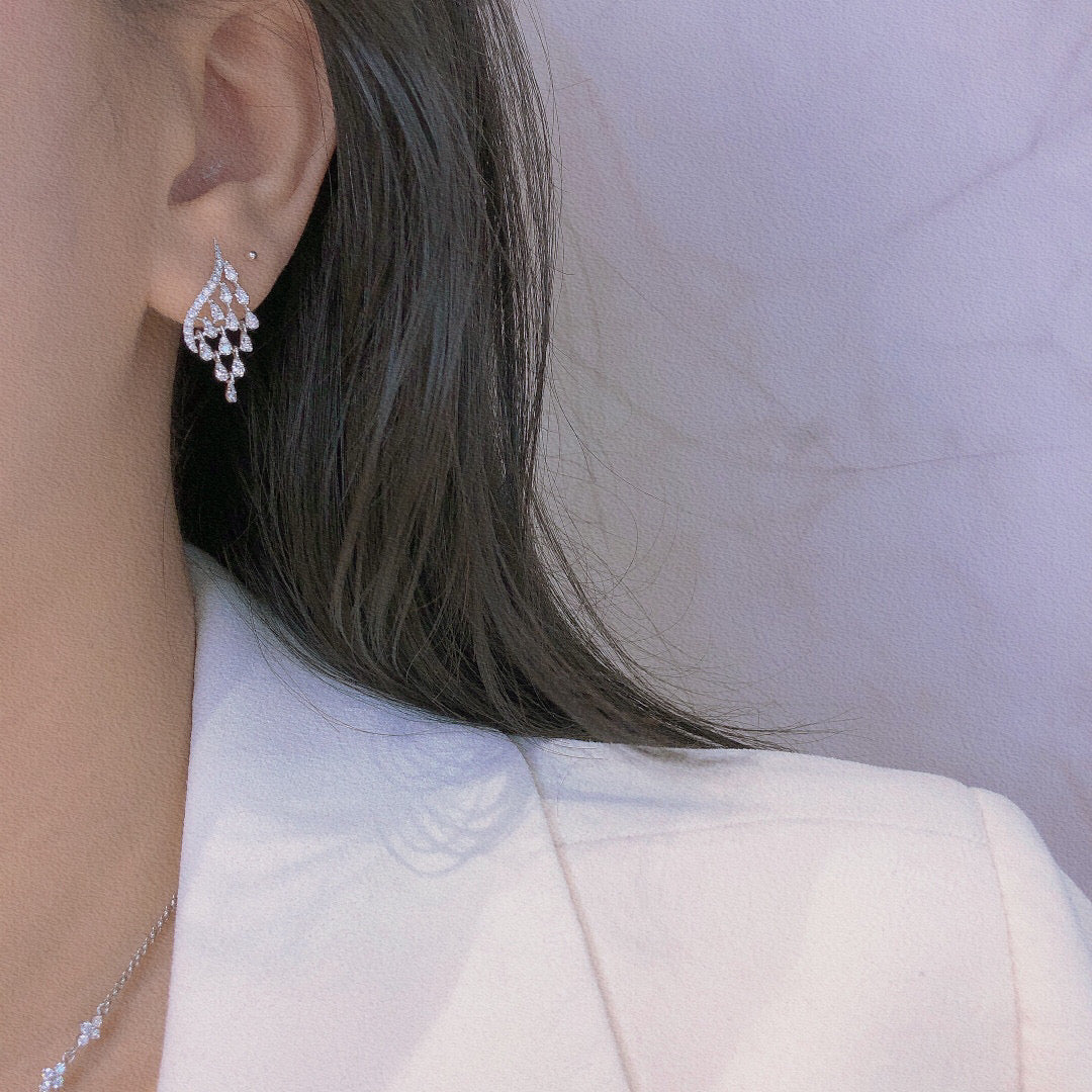 Unique Drop Diamond Earrings, 18K Solid Gold Drop Diamond Stud Earrings