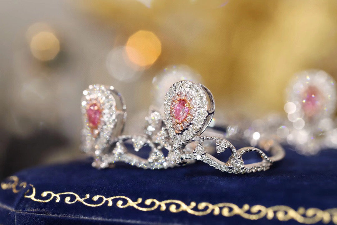 Vintage Crown Pink Diamond Ring, 18K Solid Gold Pink Diamond Ring