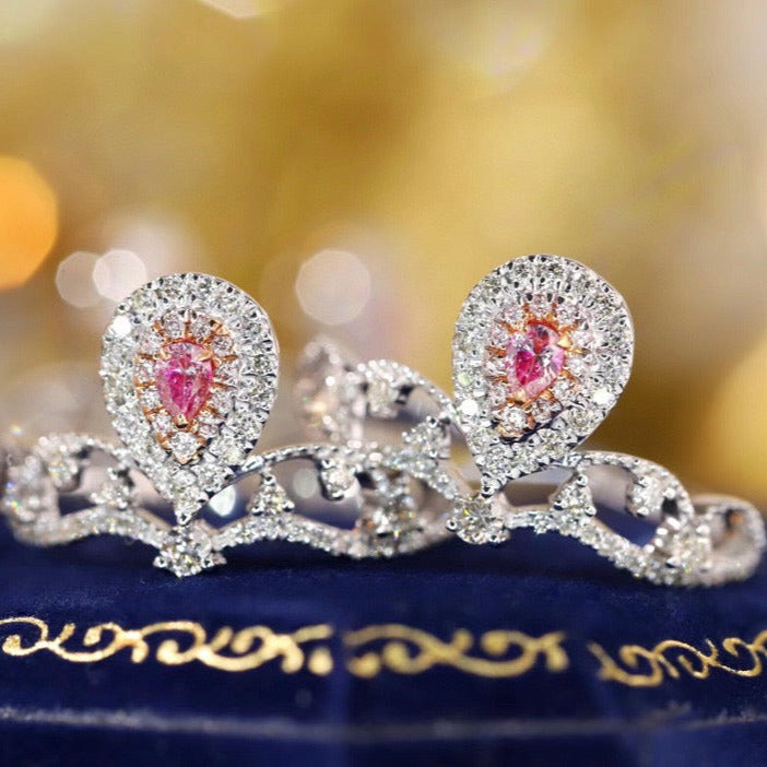 Vintage Crown Pink Diamond Ring, 18K Solid Gold Pink Diamond Ring