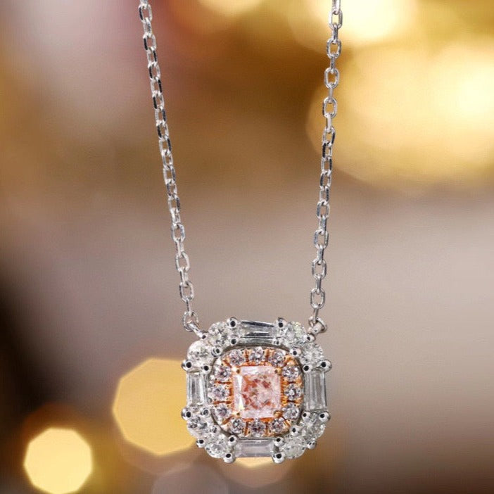 Vintage Pink Diamond Necklace, 18K Solid Gold Pink Diamond Necklace