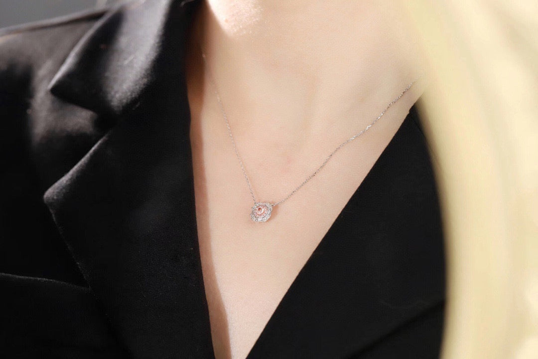 Vintage Pink Diamond Necklace, 18K Solid Gold Pink Diamond Necklace