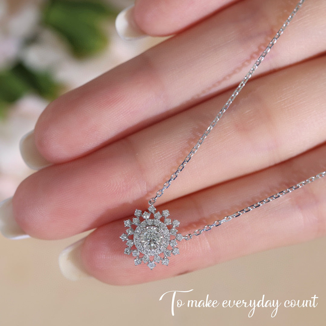 Fancy Snowflake Diamond Necklace,18K Solid Gold Diamond Necklace