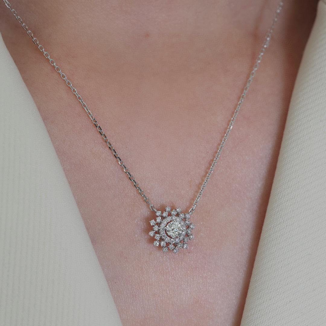 Fancy Snowflake Diamond Necklace,18K Solid Gold Diamond Necklace