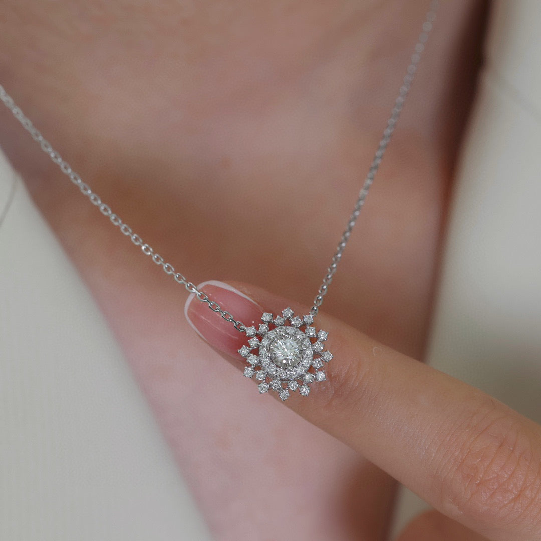 Fancy Snowflake Diamond Necklace,18K Solid Gold Diamond Necklace