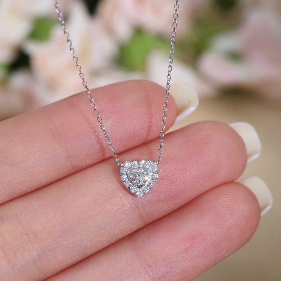 Sweet Heart Diamond Necklace, 18K Solid Gold Diamond Necklace