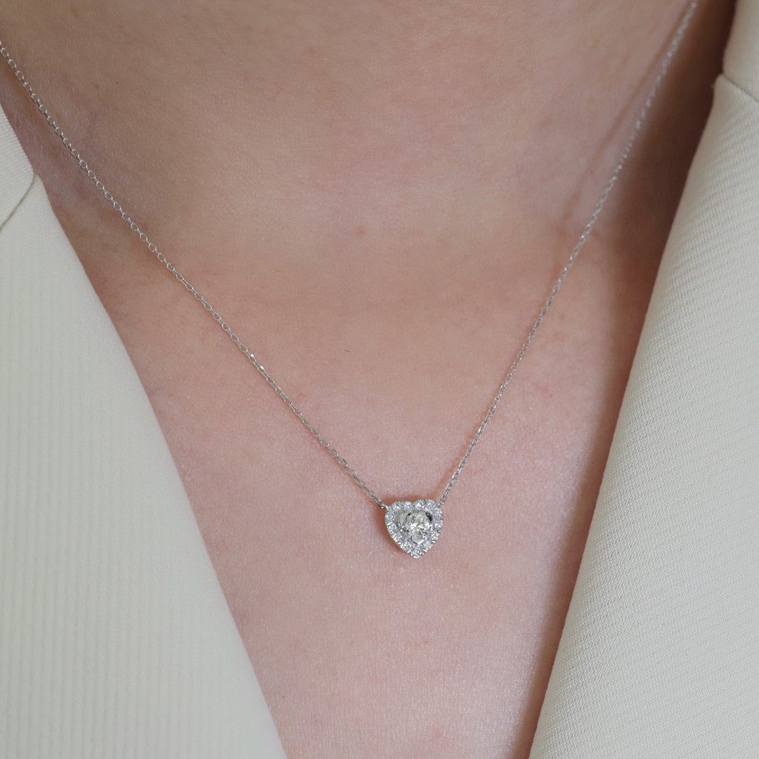 Sweet Heart Diamond Necklace, 18K Solid Gold Diamond Necklace