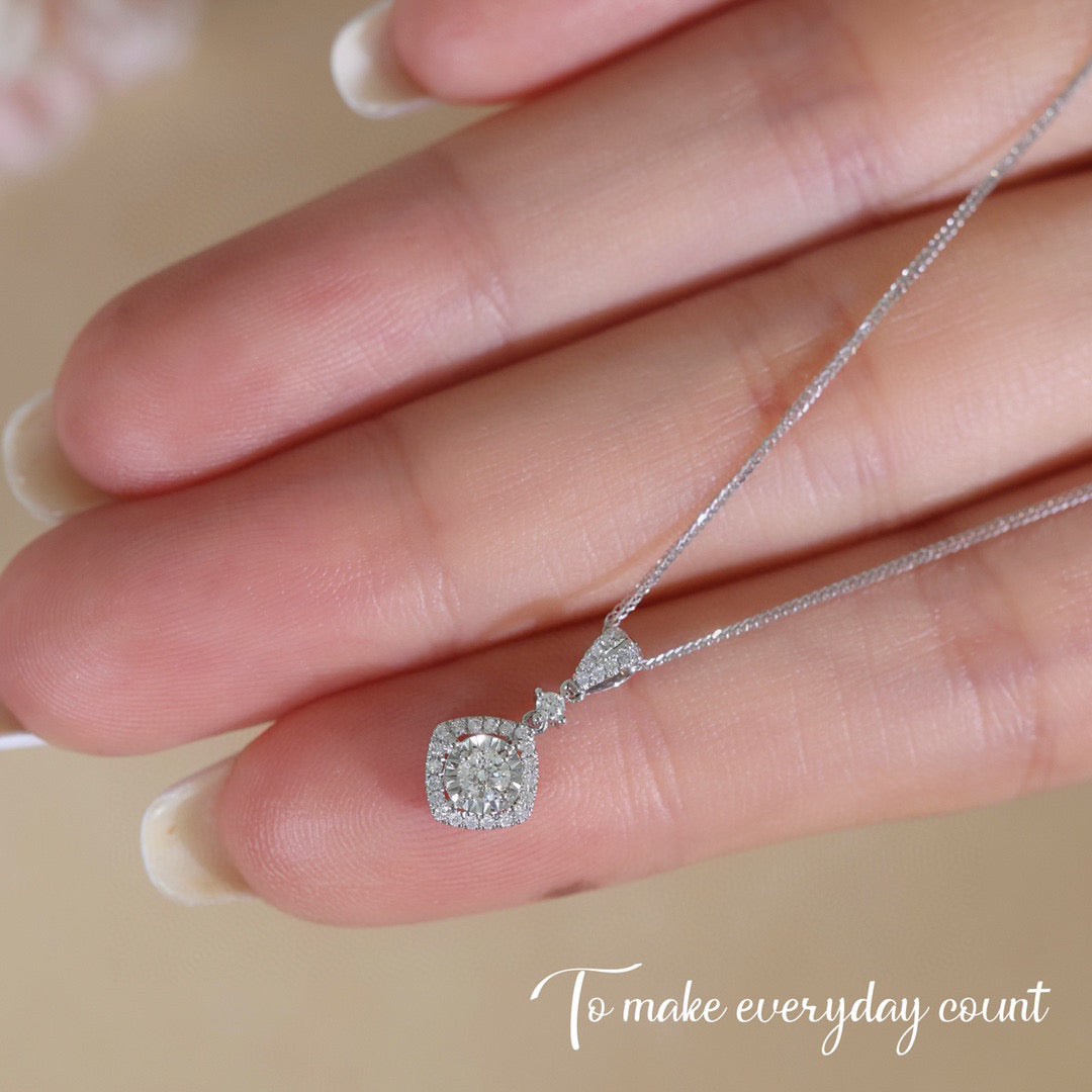 Halo Dainty Diamond Necklace, 18K Solid Gold Diamond Necklace, gift for her