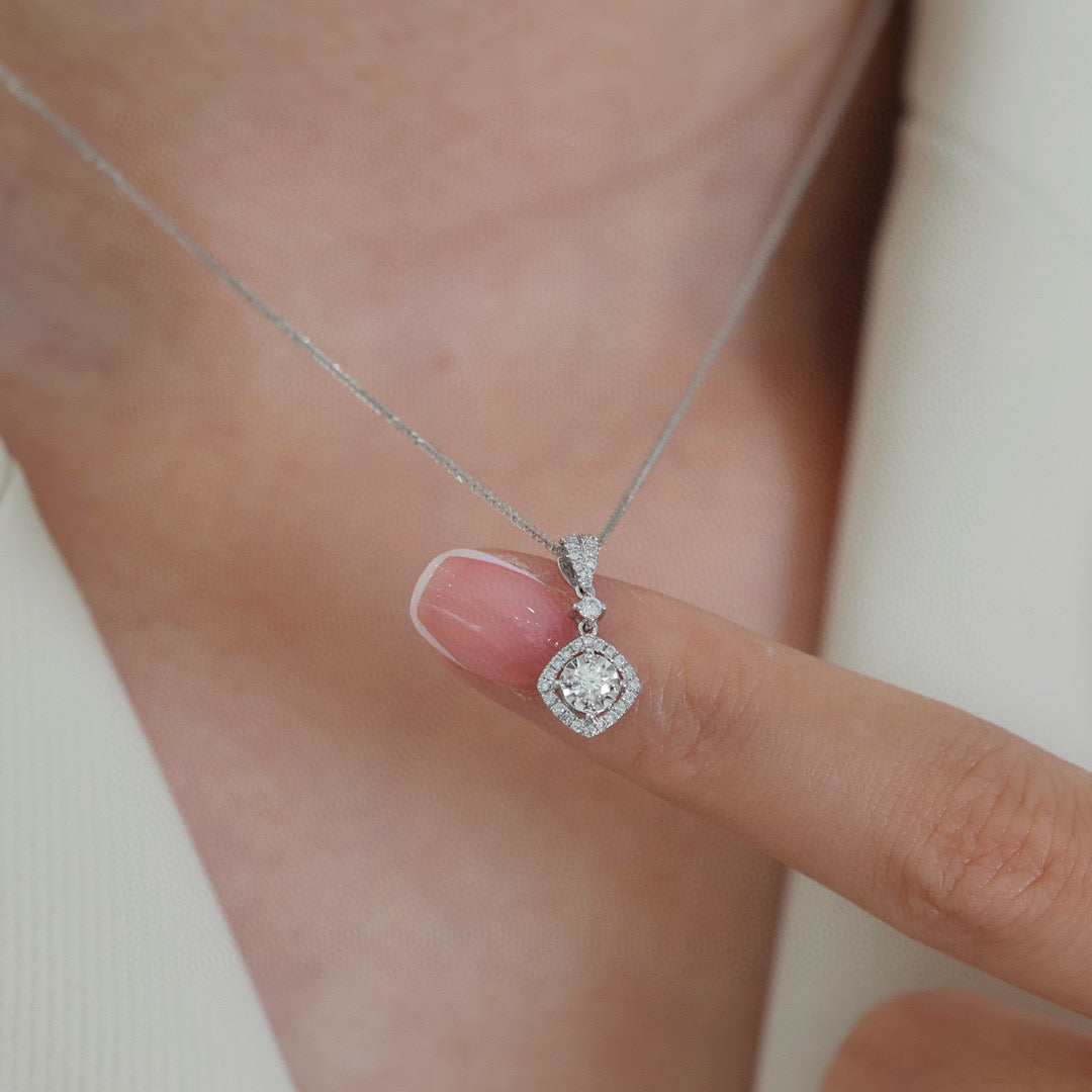 Halo Dainty Diamond Necklace, 18K Solid Gold Diamond Necklace, gift for her