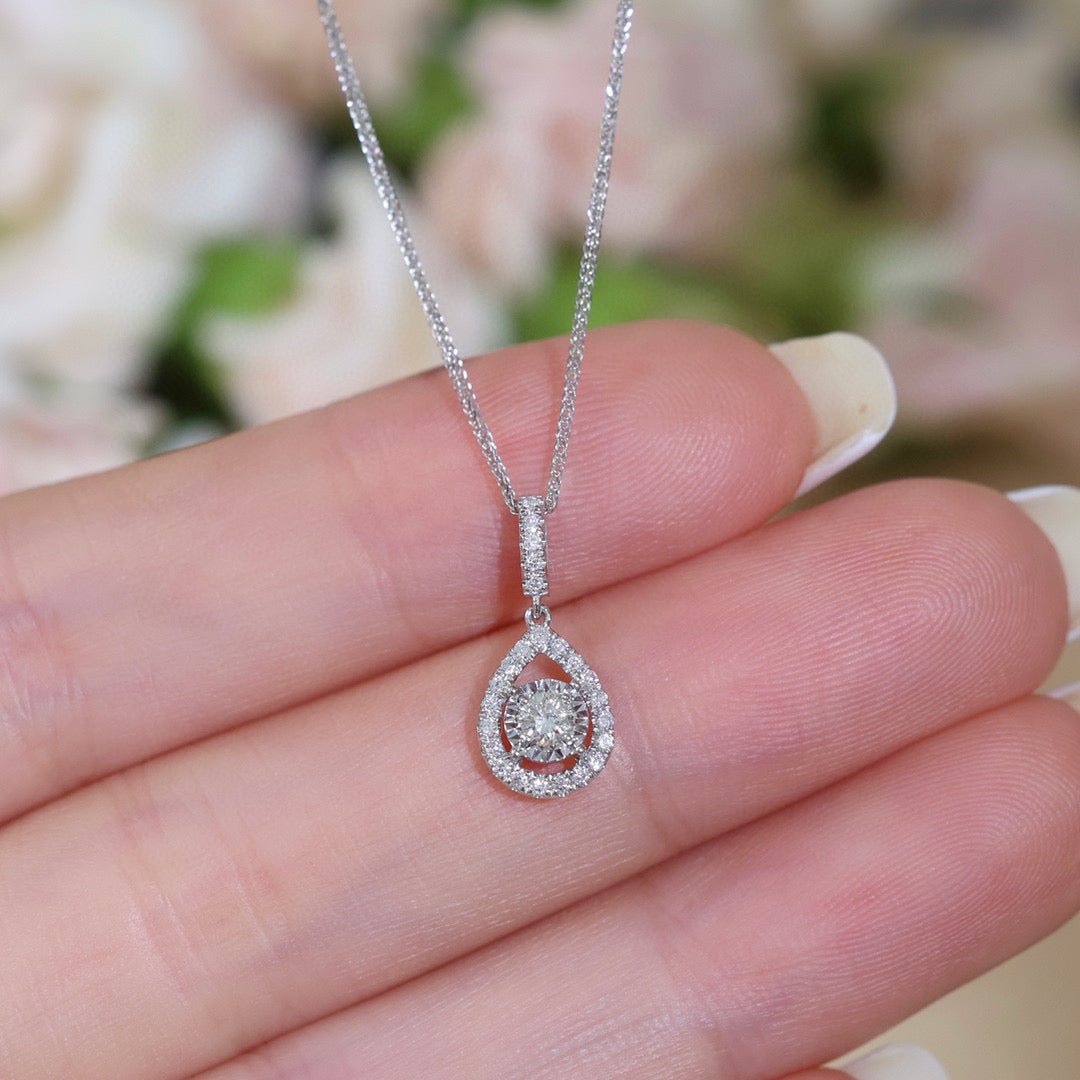 Dainty Tear Drop Diamond Necklace, 18K Solid Gold Diamond Necklace
