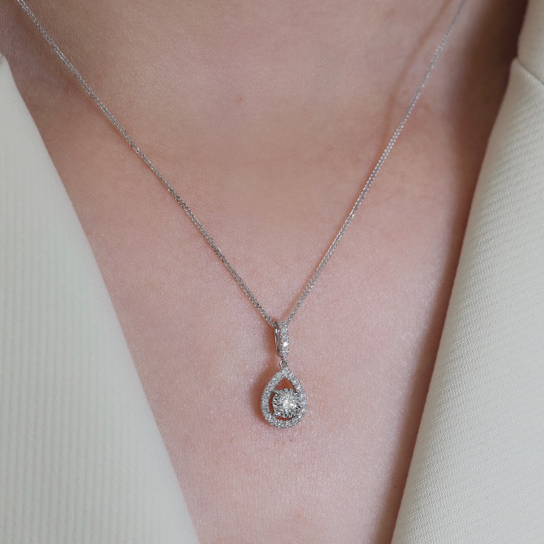 Dainty Tear Drop Diamond Necklace, 18K Solid Gold Diamond Necklace