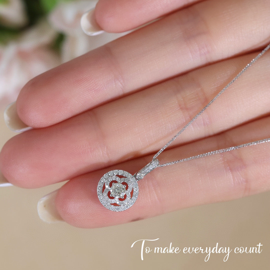 Fancy Clover Halo Diamond Necklace, 18K Solid Gold Diamond Clover Pendant Necklace