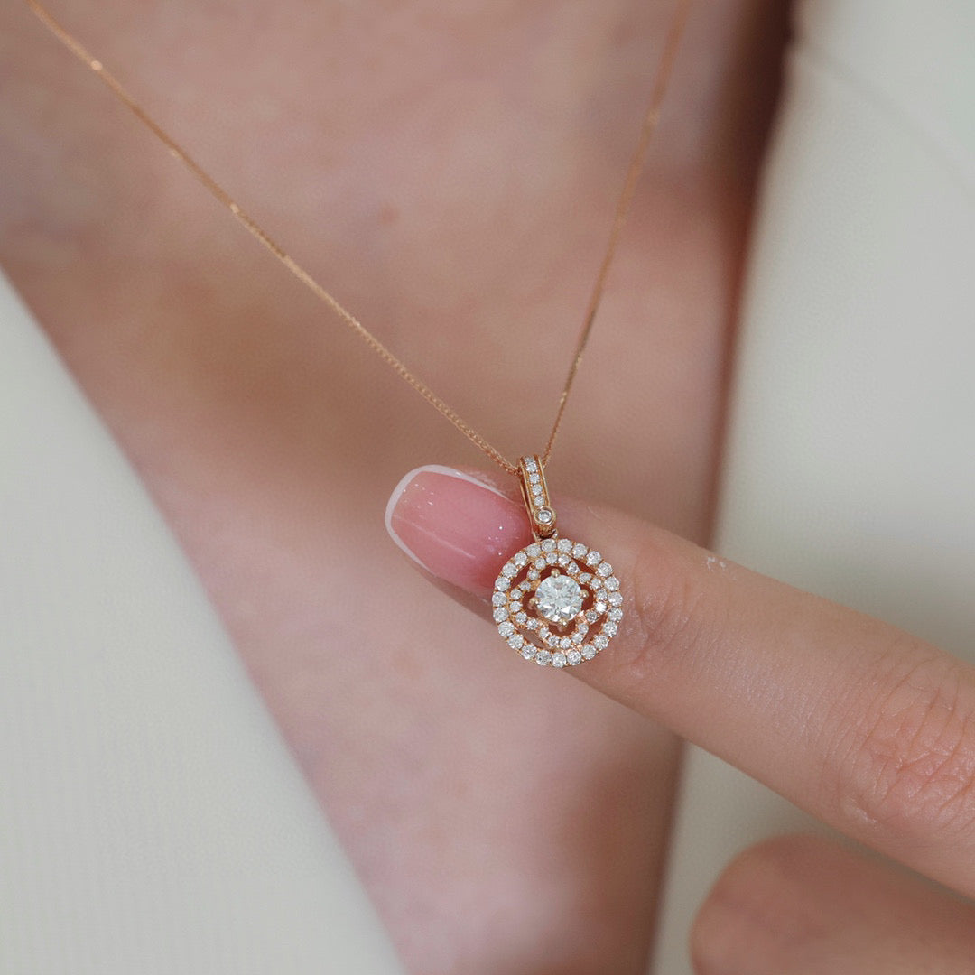 Fancy Clover Halo Diamond Necklace, 18K Solid Gold Diamond Clover Pendant Necklace