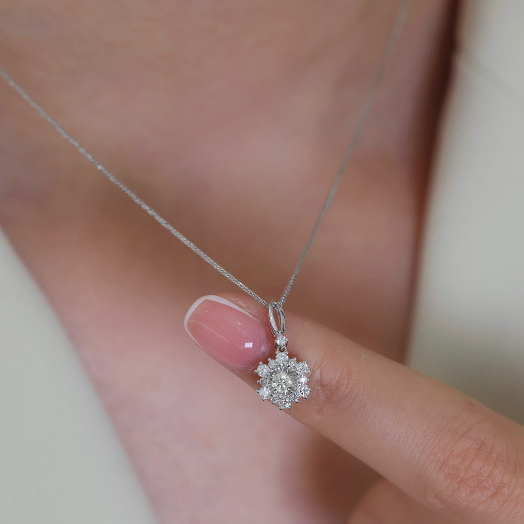 Dainty Flower Diamond Pendant Necklace, 18K Solid Gold Diamond Pendant Necklace