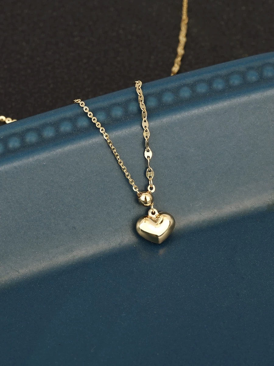 Dangle Heart Adjustable Necklace , 18K Solid Gold Dangle Heart two different Chain Necklace