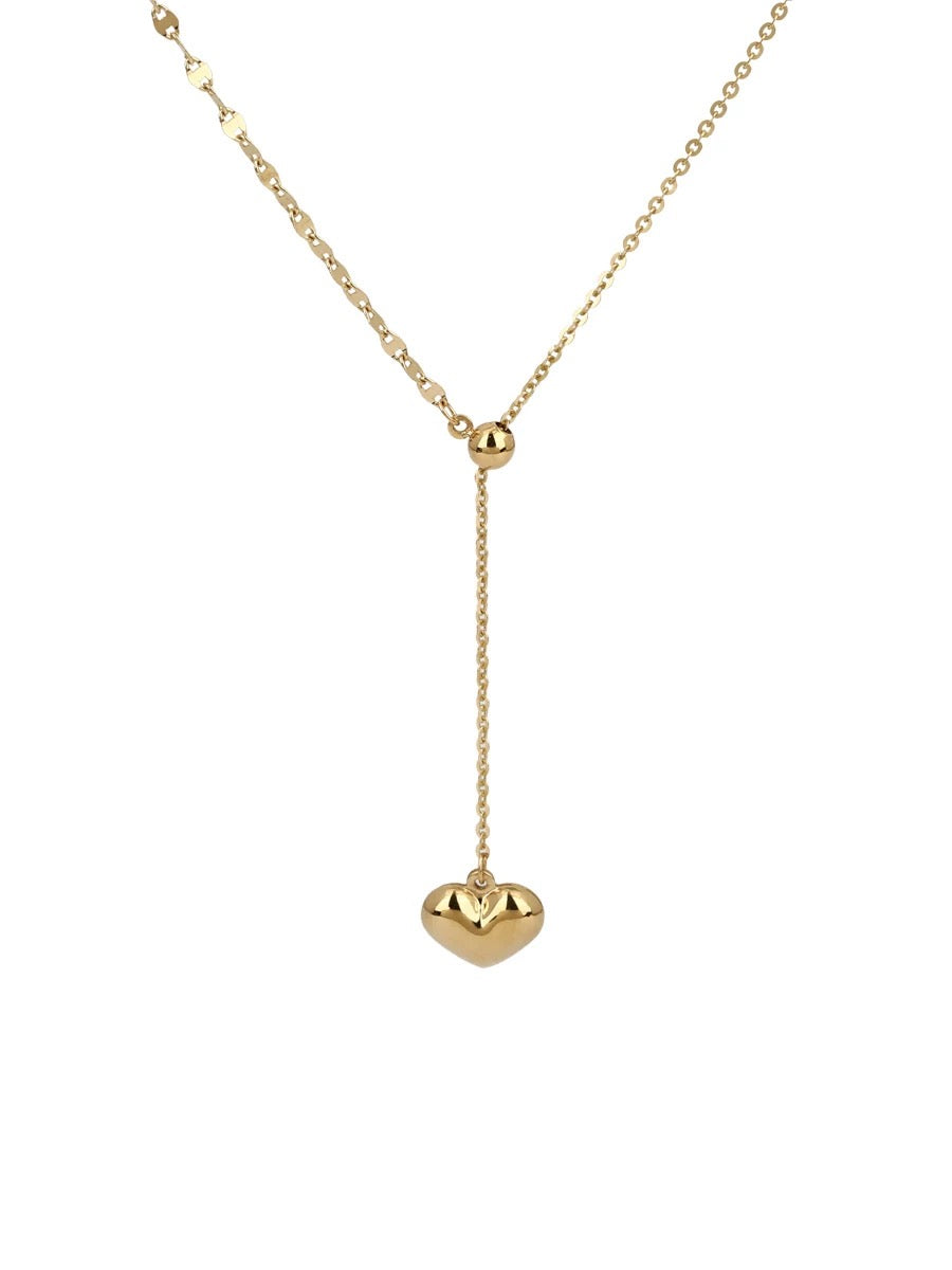 Dangle Heart Adjustable Necklace , 18K Solid Gold Dangle Heart two different Chain Necklace