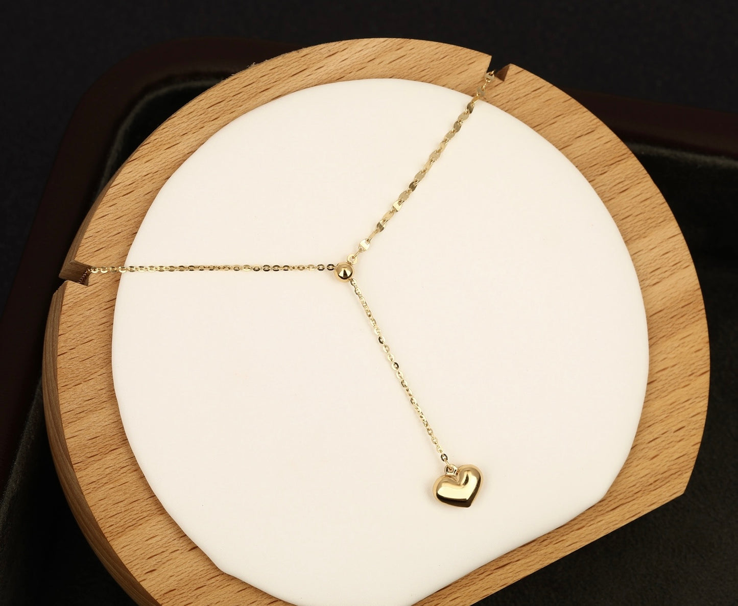 Dangle Heart Adjustable Necklace , 18K Solid Gold Dangle Heart two different Chain Necklace