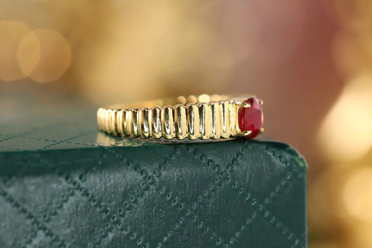 Vintage Ruby Band, 18K Solid Gold Ruby Ring
