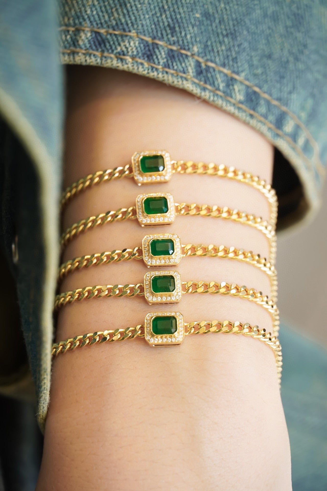 Vintage Emerald Diamond Bracelet, 18K Solid Gold Emerald Diamond Bracelet