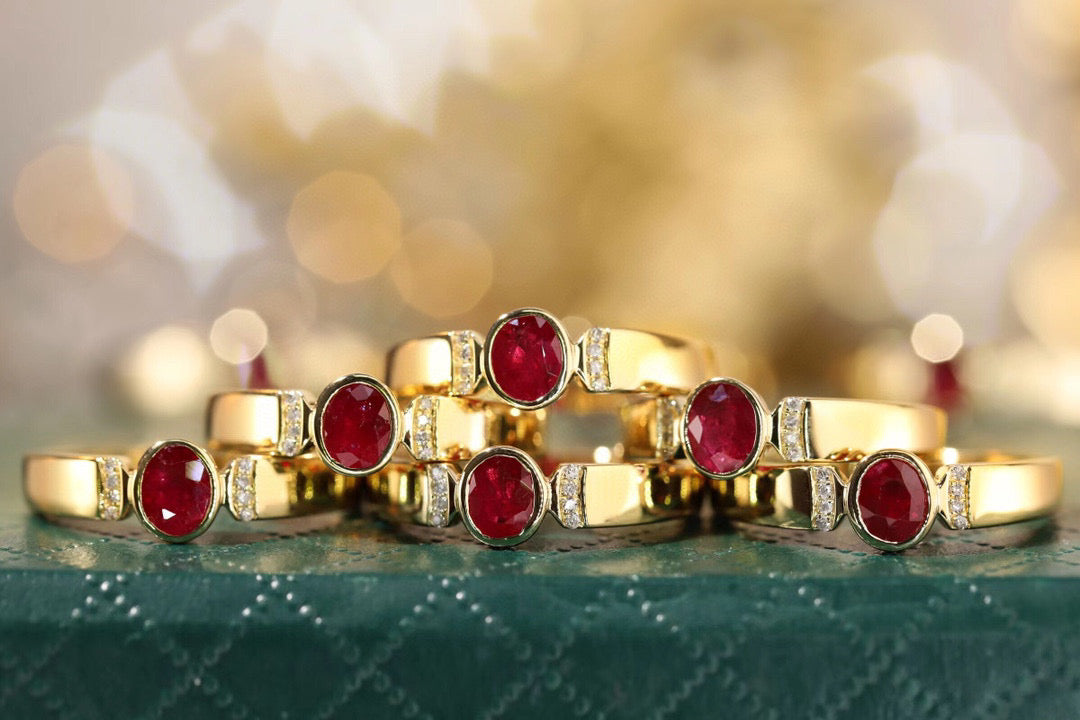 Vintage Ruby Diamond Band,18K Solid Gold Ruby and Diamond Ring