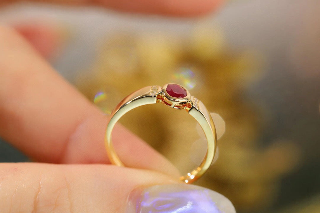 Vintage Ruby Diamond Band,18K Solid Gold Ruby and Diamond Ring