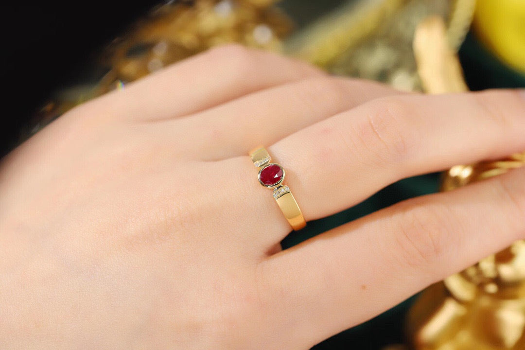 Vintage Ruby Diamond Band,18K Solid Gold Ruby and Diamond Ring
