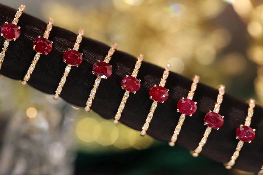 18K Solid Gold Ruby Diamond Ring